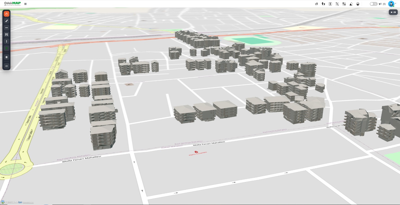 OdakTwin 3B model ve harita entegrasyonu ekranı