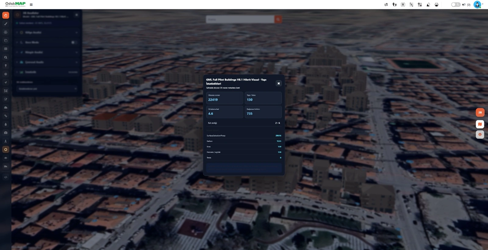OdakTwin 3B yapı ve bağımsız bölüm istatistikleri ekranı